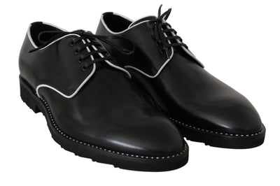 Dolce & Gabbana Schwarzes Leder Weiße Linie Kleid Derby Schuhe