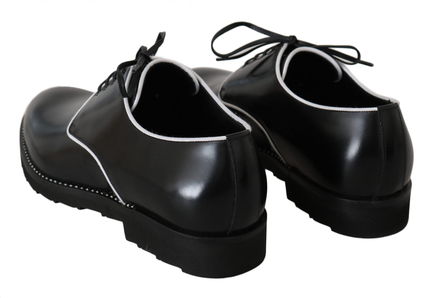 Dolce & Gabbana Schwarzes Leder Weiße Linie Kleid Derby Schuhe