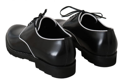 Dolce & Gabbana Schwarzes Leder Weiße Linie Kleid Derby Schuhe