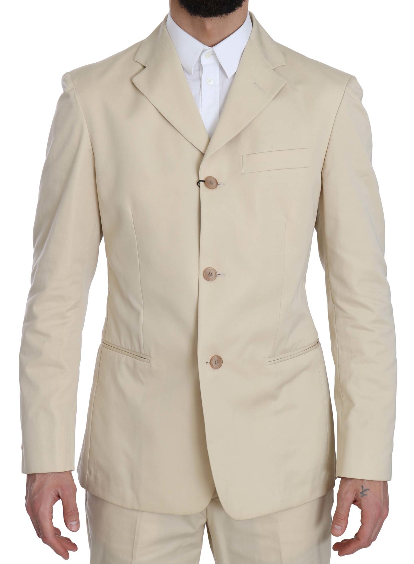 Romeo Gigli Zweiteiliger 3-Knopf-Anzug aus fester Baumwolle in Beige