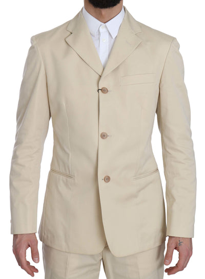 Romeo Gigli Zweiteiliger 3-Knopf-Anzug aus fester Baumwolle in Beige