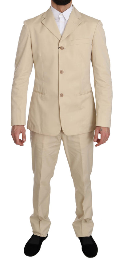 Romeo Gigli Zweiteiliger 3-Knopf-Anzug aus fester Baumwolle in Beige