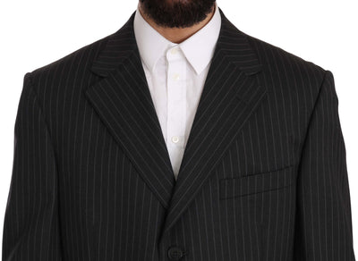 Z ZEGNA Schwarz gestreifter zweiteiliger 3-Knopf-Anzug aus 100% Wolle