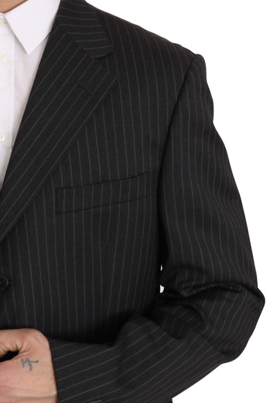 Z ZEGNA Schwarz gestreifter zweiteiliger 3-Knopf-Anzug aus 100% Wolle