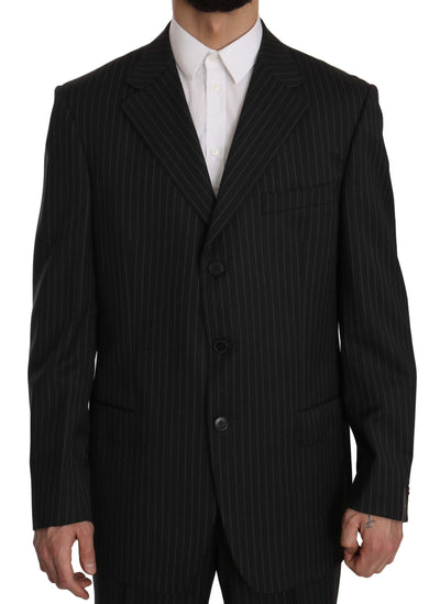 Z ZEGNA Schwarz gestreifter zweiteiliger 3-Knopf-Anzug aus 100% Wolle
