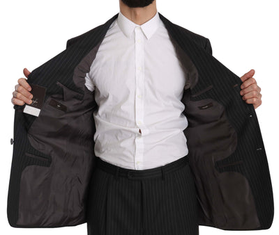 Z ZEGNA Schwarz gestreifter zweiteiliger 3-Knopf-Anzug aus 100% Wolle