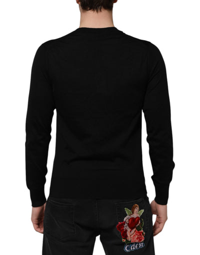 Dolce & Gabbana Schwarzes Kaschmir-T-Shirt mit V-Ausschnitt und langen Ärmeln