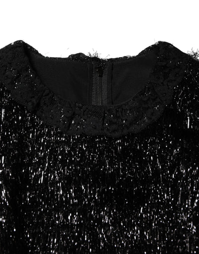 Dolce & Gabbana Schwarzes Metallic-Polyester-Midikleid in A-Linie