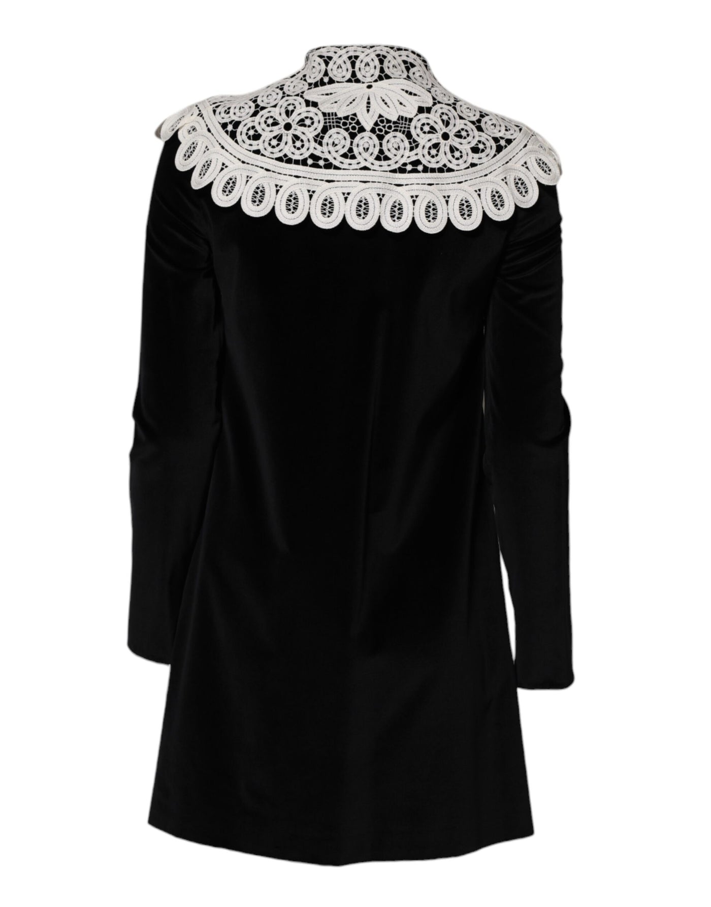 Dolce & Gabbana Schwarzes Kleid mit Spitzenkragen und Verzierungen aus Samt