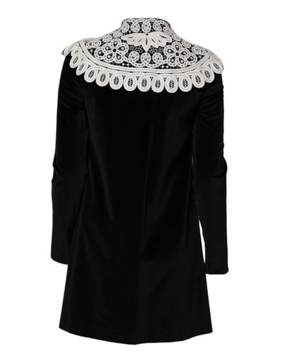 Dolce & Gabbana Schwarzes Kleid mit Spitzenkragen und Verzierungen aus Samt