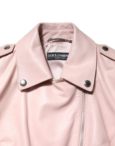 Dolce & Gabbana Hellrosa Kragen Leder Frauen Biker Jacke