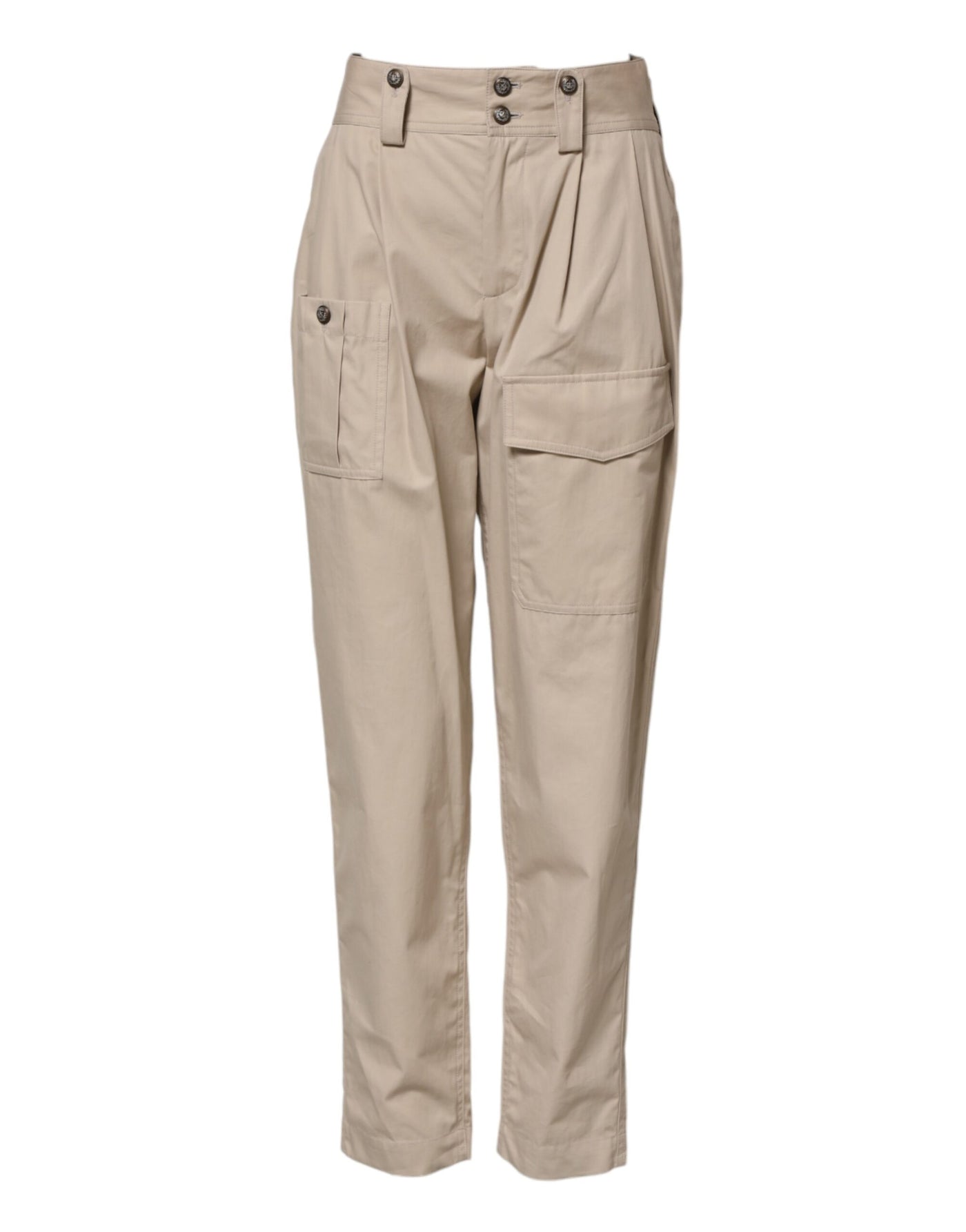 Dolce & Gabbana Beigefarbene Hose mit hoher Taille aus Baumwolle