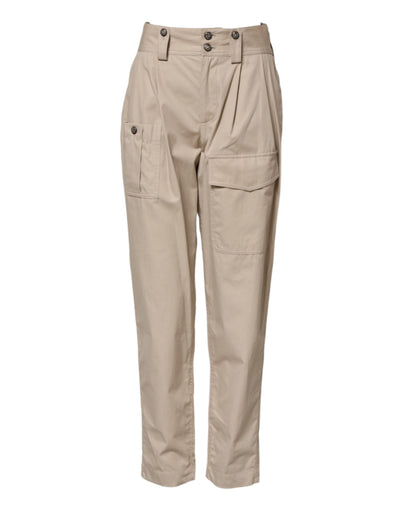 Dolce & Gabbana Beigefarbene Hose mit hoher Taille aus Baumwolle