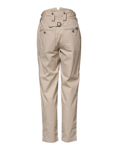 Dolce & Gabbana Beigefarbene Hose mit hoher Taille aus Baumwolle
