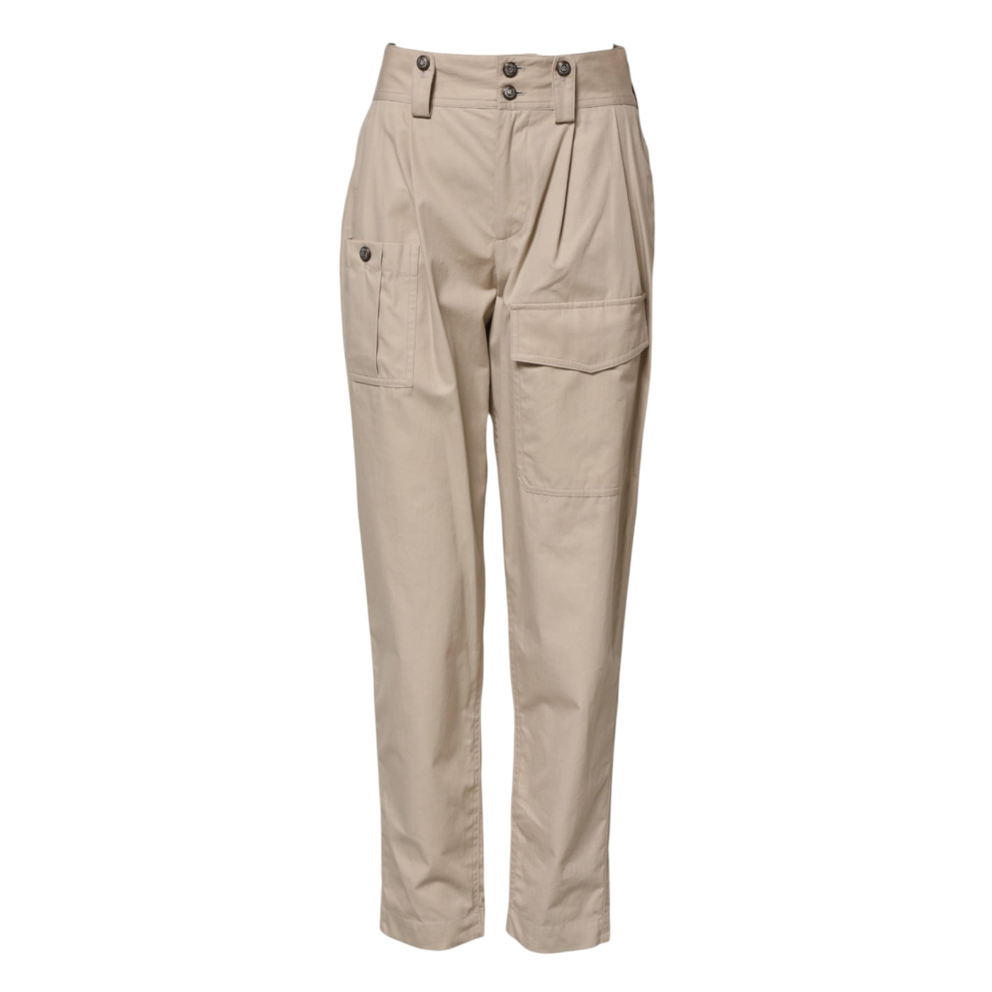 Dolce & Gabbana Beigefarbene Hose mit hoher Taille aus Baumwolle
