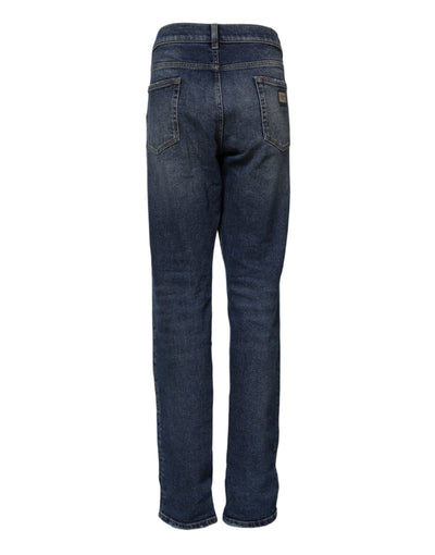 Dolce & Gabbana Blaue Straight Denim Jeans mit mittlerer Taille aus Baumwolle