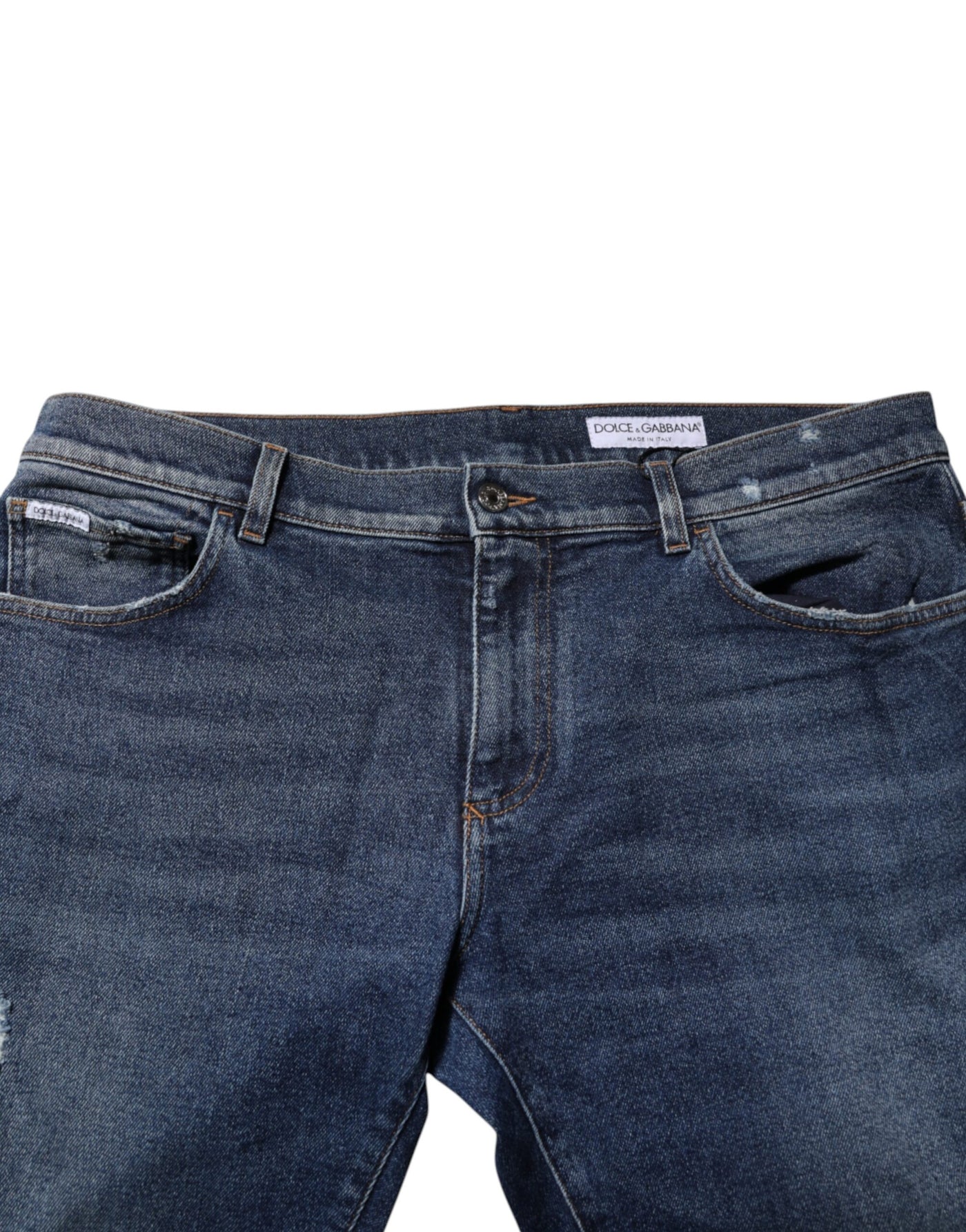 Dolce & Gabbana Blaue Straight Denim Jeans mit mittlerer Taille aus Baumwolle