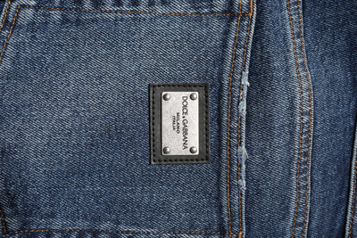 Dolce & Gabbana Blaue Straight Denim Jeans mit mittlerer Taille aus Baumwolle