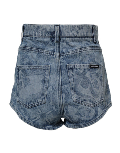 Dolce & Gabbana Blauer Blumendruck Denim Baumwolle Hot Pants Shorts