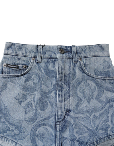 Dolce & Gabbana Blauer Blumendruck Denim Baumwolle Hot Pants Shorts