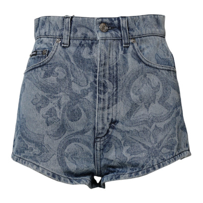 Dolce & Gabbana Blauer Blumendruck Denim Baumwolle Hot Pants Shorts