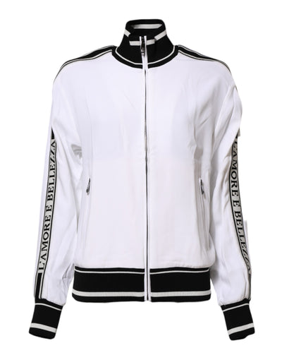 Dolce & Gabbana Weiße Viskose Logo Frauen Full Zip Jacke