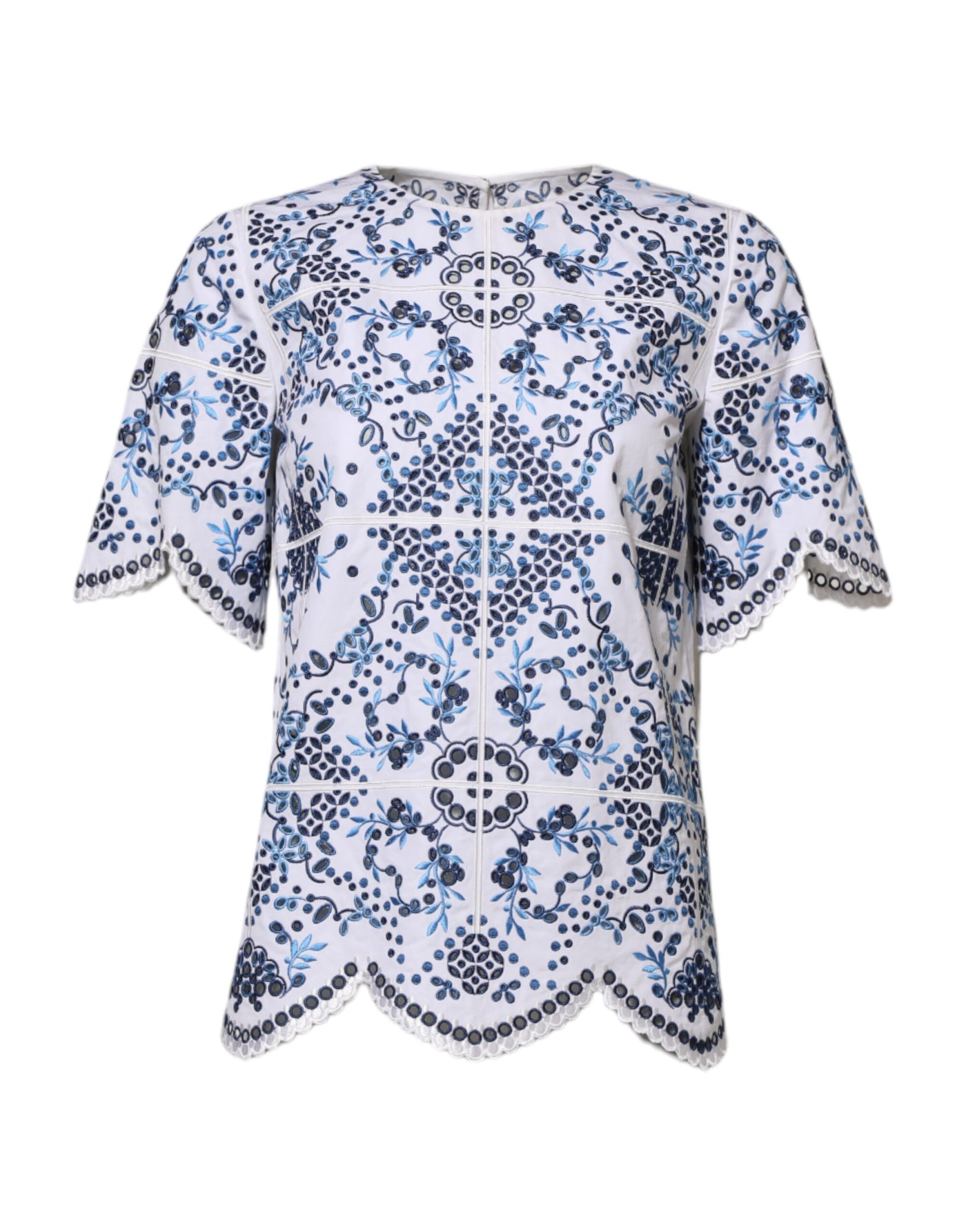 Dolce & Gabbana Blaues Blusentop mit Rundhalsausschnitt und Spitzenösen