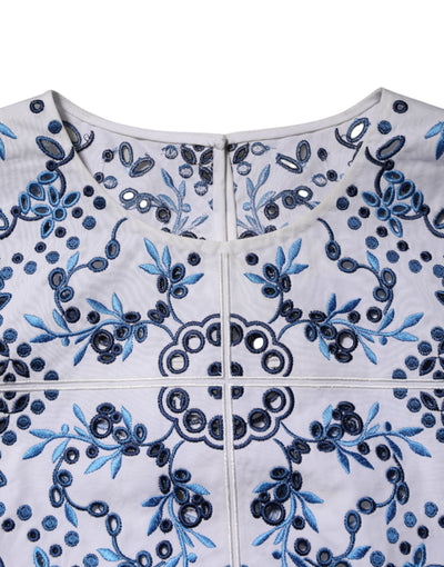 Dolce & Gabbana Blaues Blusentop mit Rundhalsausschnitt und Spitzenösen