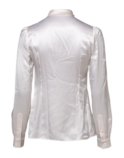 Dolce & Gabbana Weißer Ascot-Kragen Langarm-Bluse Top