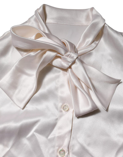 Dolce & Gabbana Weißer Ascot-Kragen Langarm-Bluse Top