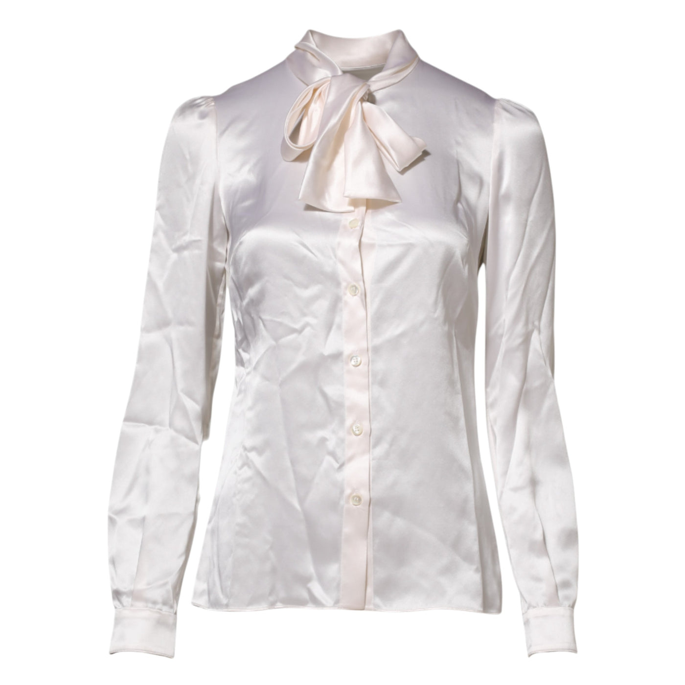 Dolce & Gabbana Weißer Ascot-Kragen Langarm-Bluse Top
