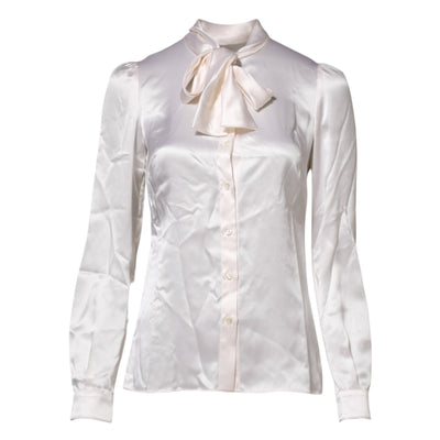 Dolce & Gabbana Weißer Ascot-Kragen Langarm-Bluse Top