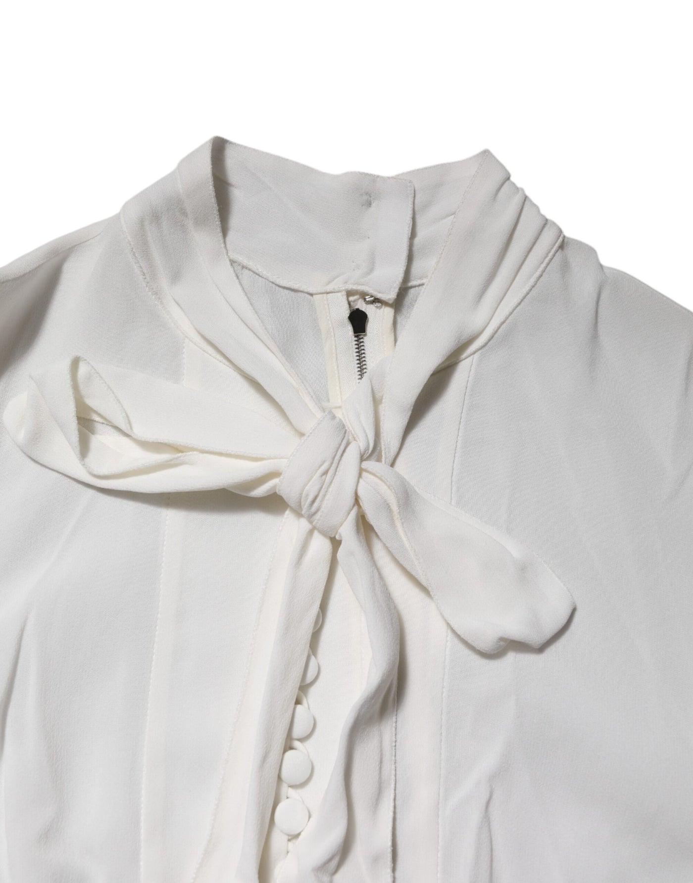 Dolce & Gabbana Weißes Viskose-Top mit Ascot-Kragen und langen Ärmeln