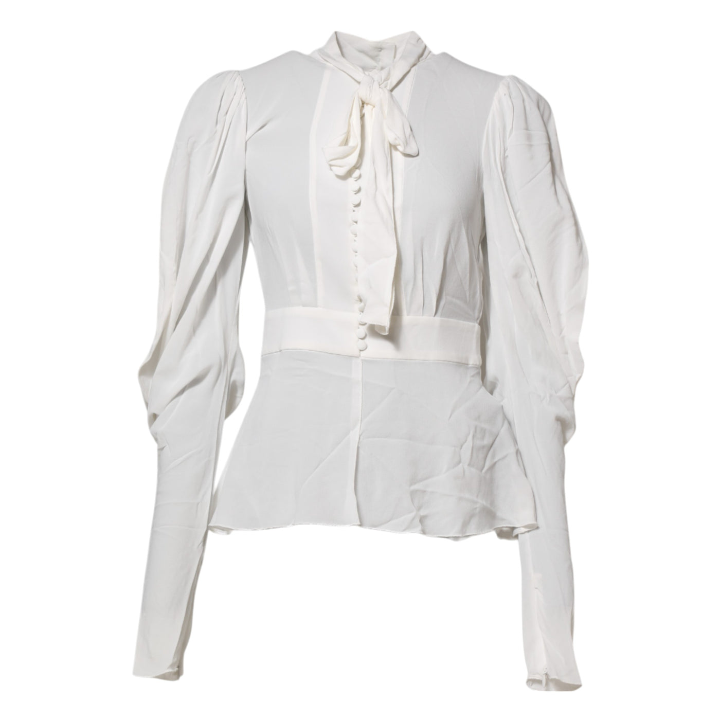 Dolce & Gabbana Weißes Viskose-Top mit Ascot-Kragen und langen Ärmeln