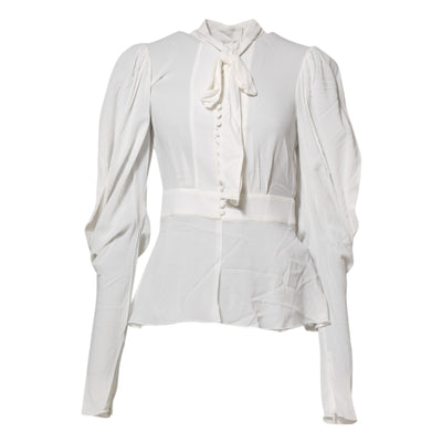 Dolce & Gabbana Weißes Viskose-Top mit Ascot-Kragen und langen Ärmeln