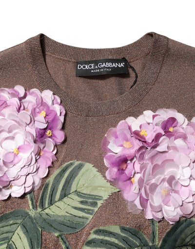 Dolce & Gabbana Braunes Lily verschönertes Blusentop mit Rundhalsausschnitt