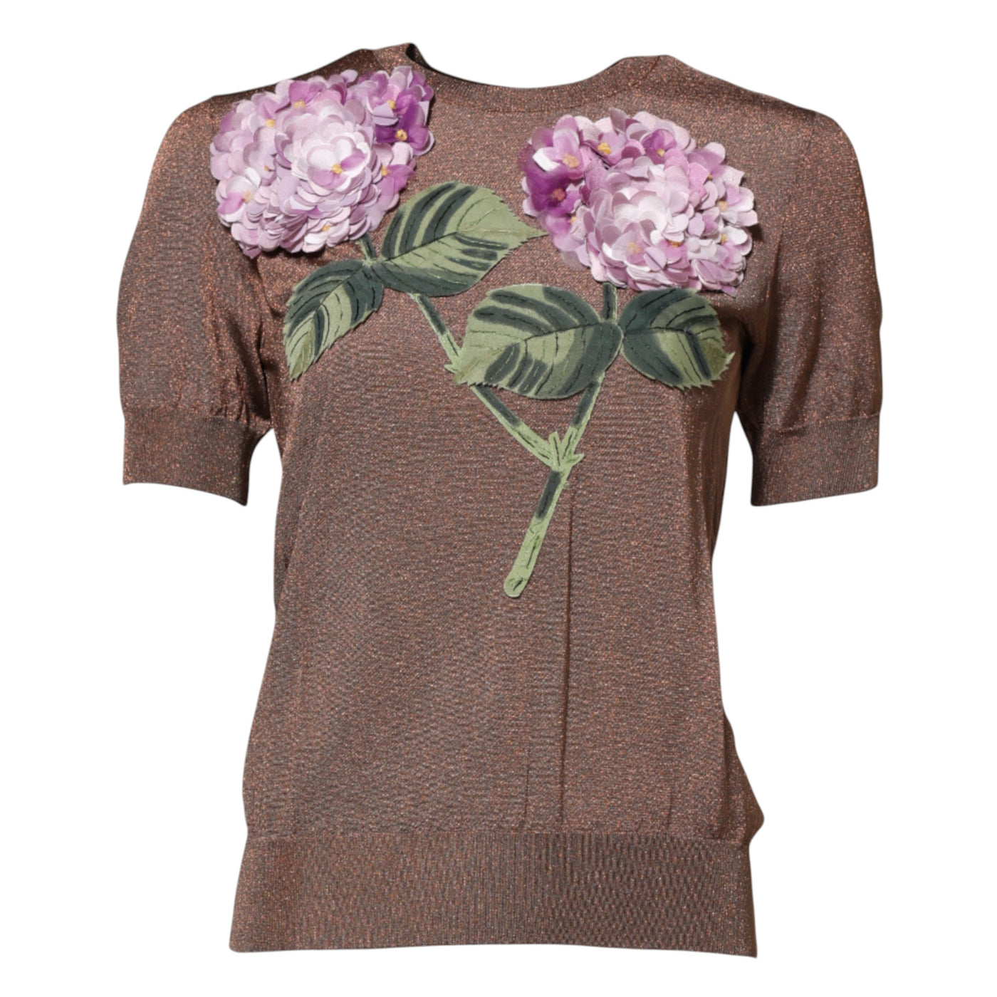 Dolce & Gabbana Braunes Lily verschönertes Blusentop mit Rundhalsausschnitt