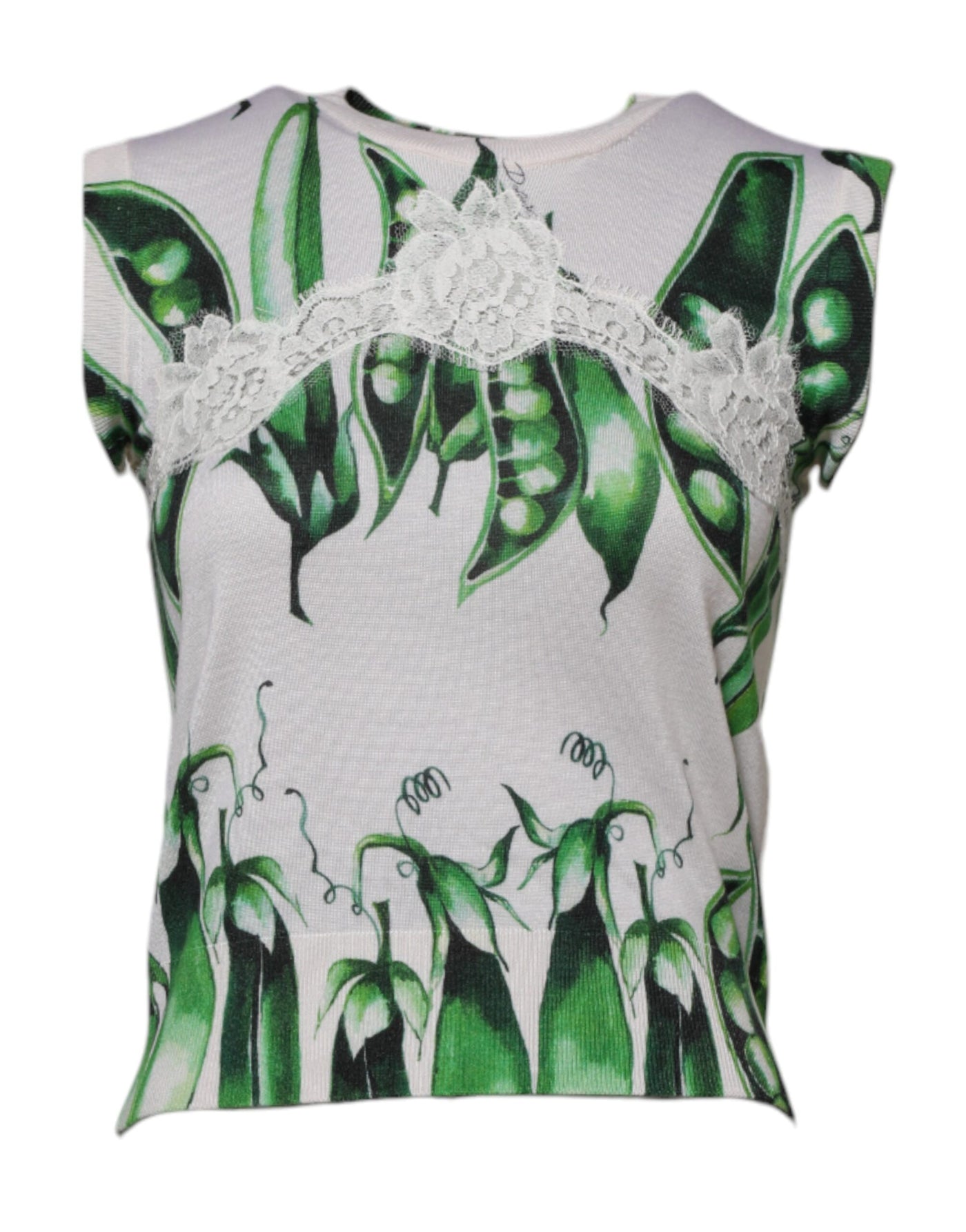 Dolce & Gabbana Weiß Grün Erbsen Print Ärmelloses Blusen Top