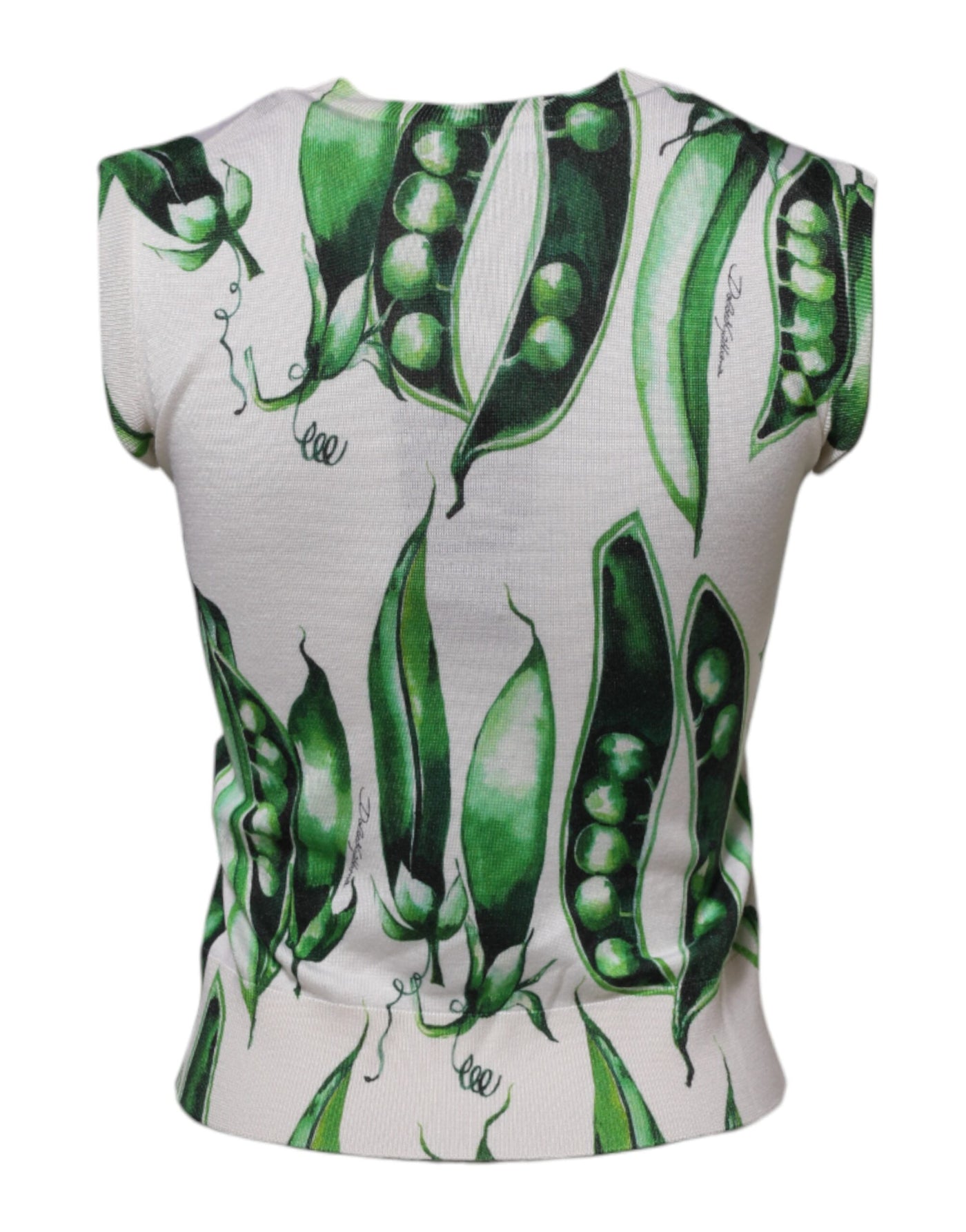 Dolce & Gabbana Weiß Grün Erbsen Print Ärmelloses Blusen Top