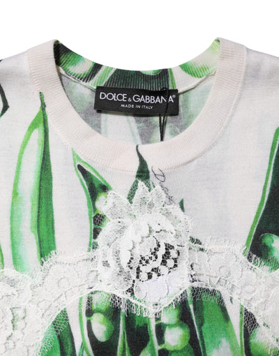 Dolce & Gabbana Weiß Grün Erbsen Print Ärmelloses Blusen Top