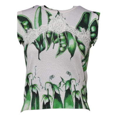 Dolce & Gabbana Weiß Grün Erbsen Print Ärmelloses Blusen Top