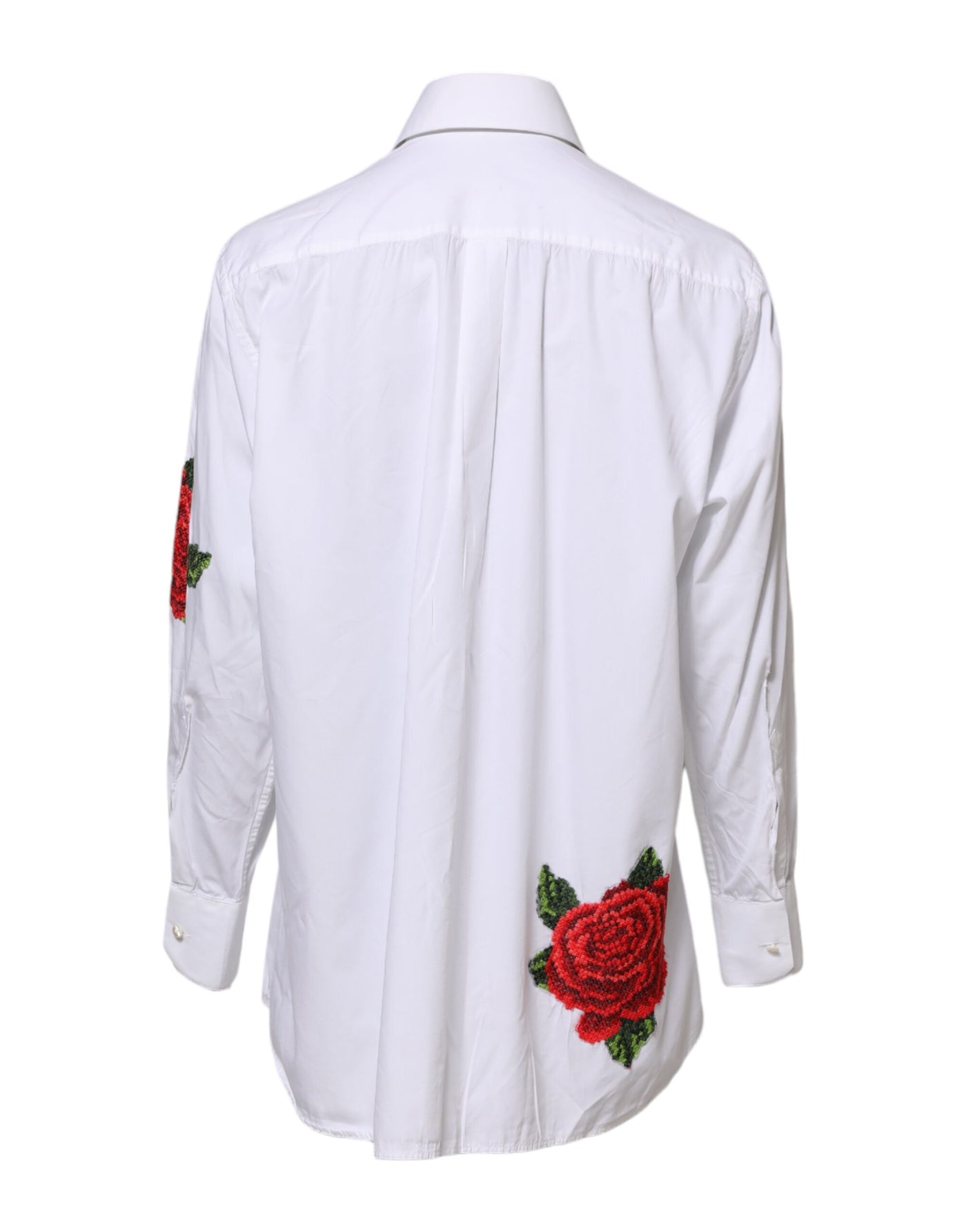 Dolce & Gabbana Weißes Hemd mit Rosenstickerei und Kragen
