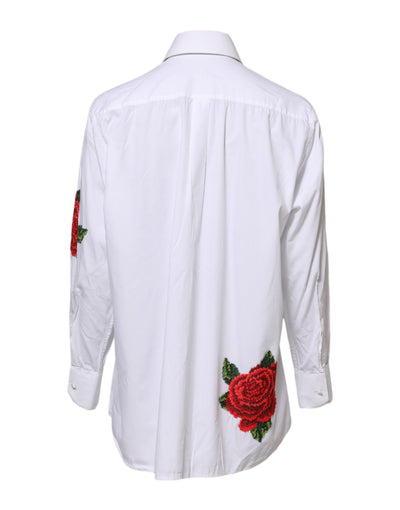 Dolce & Gabbana Weißes Hemd mit Rosenstickerei und Kragen
