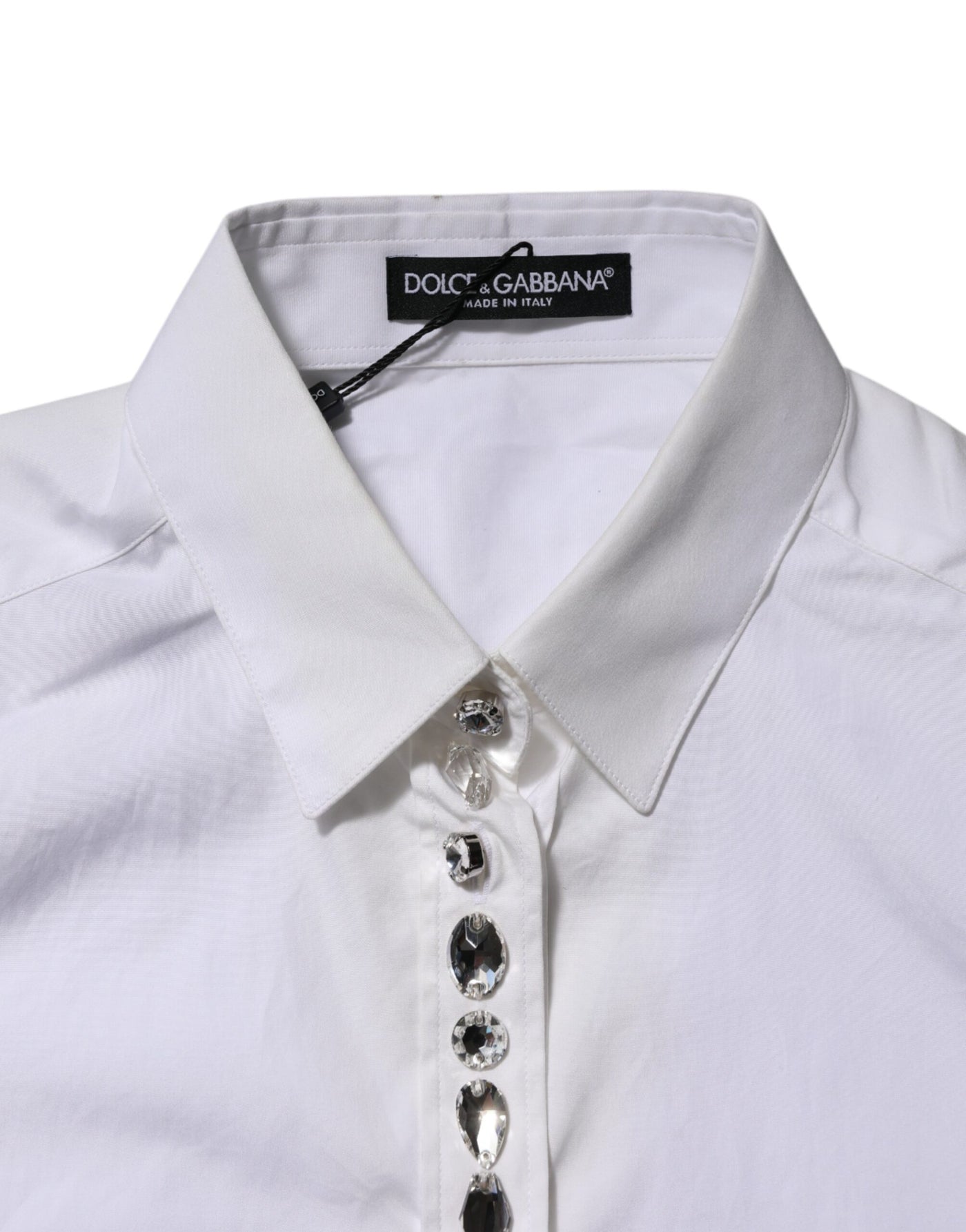 Dolce & Gabbana Weißes kristallverziertes Hemd mit Kragen
