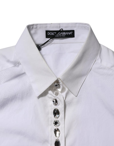 Dolce & Gabbana Weißes kristallverziertes Hemd mit Kragen