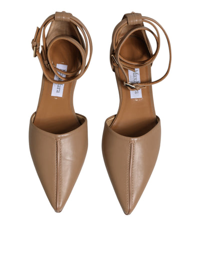 Max Mara Beige Leder spitze Zehe Sandalen Ballett flache Schuhe