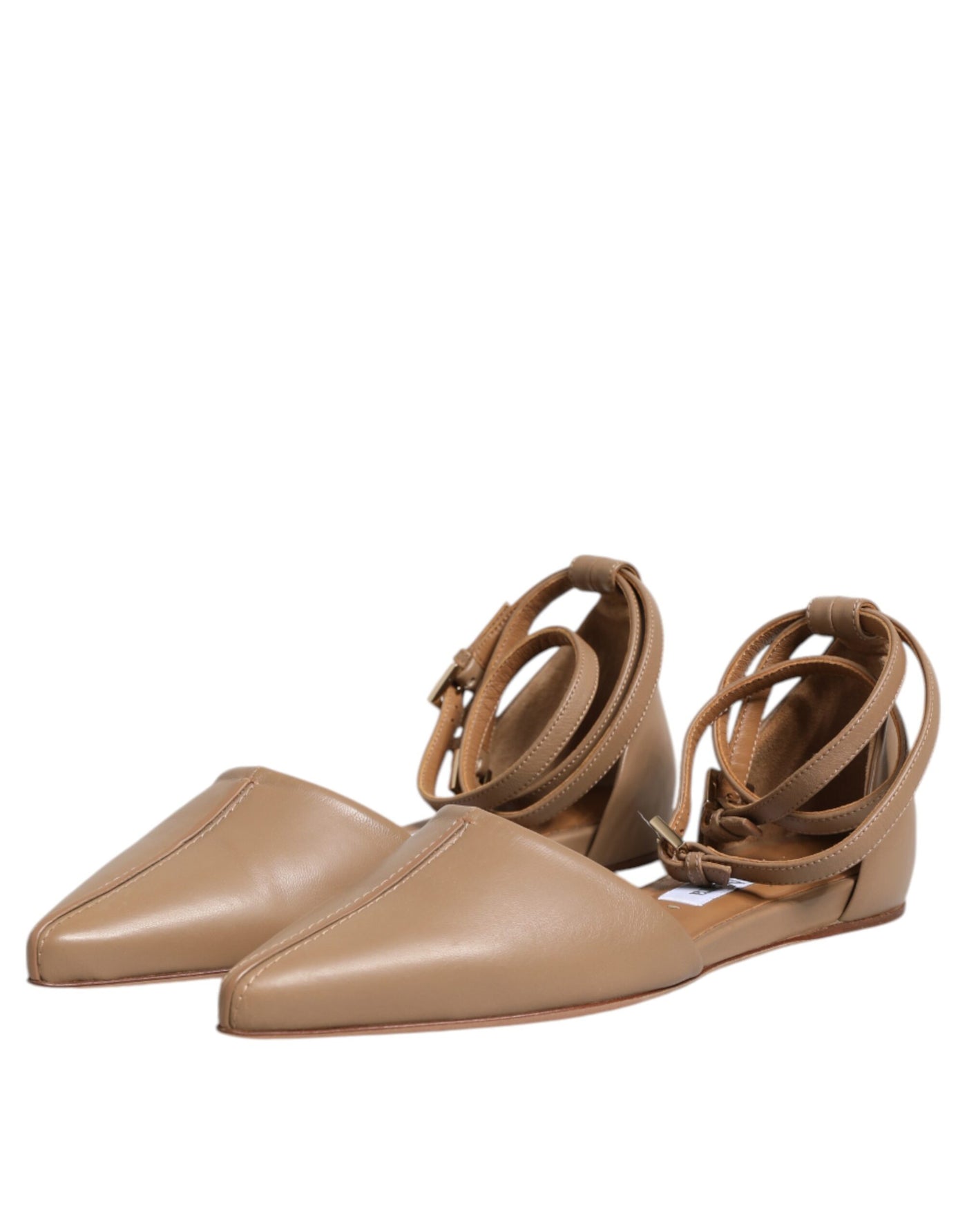 Max Mara Beige Leder spitze Zehe Sandalen Ballett flache Schuhe