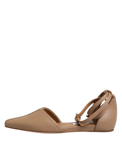 Max Mara Beige Leder spitze Zehe Sandalen Ballett flache Schuhe