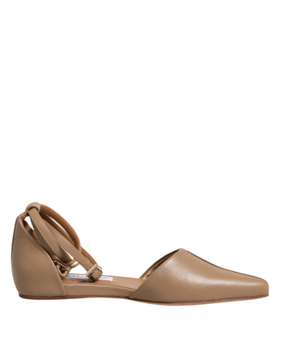 Max Mara Beige Leder spitze Zehe Sandalen Ballett flache Schuhe