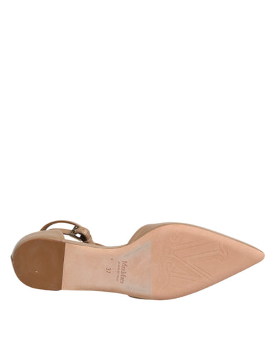 Max Mara Beige Leder spitze Zehe Sandalen Ballett flache Schuhe